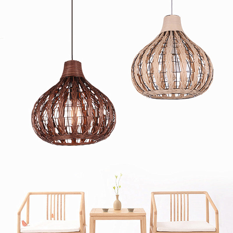 Onion Shaded Ceiling Light Asian Style Rattan 1 Bulb Restaurant Hanging Light Fixture