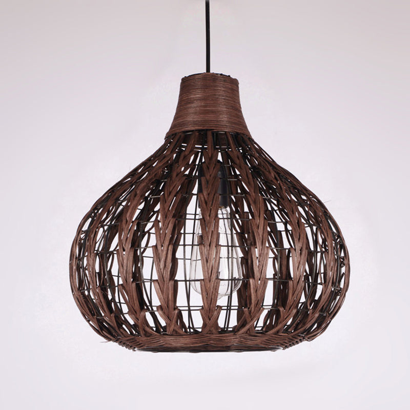 Onion Shaded Ceiling Light Asian Style Rattan 1 Bulb Restaurant Hanging Light Fixture