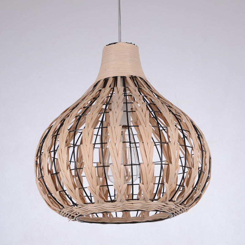 Onion Shaded Ceiling Light Asian Style Rattan 1 Bulb Restaurant Hanging Light Fixture