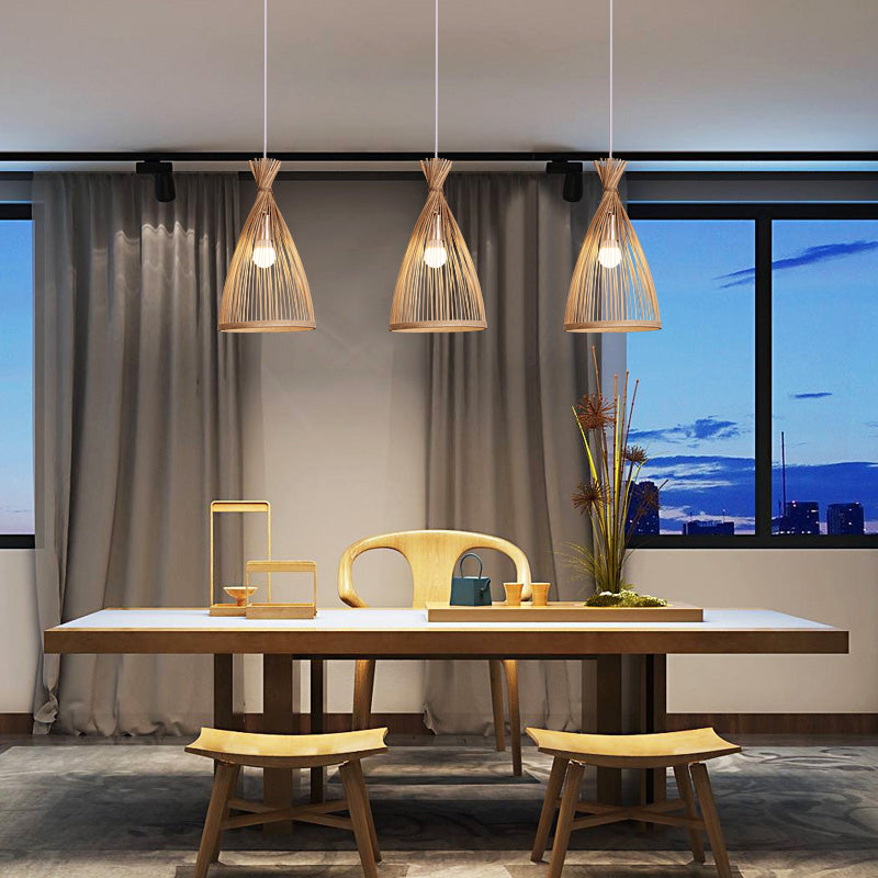 Bamboo Bell Suspension Lighting Minimalist 1 Head Pendant Ceiling Light for Tea Room