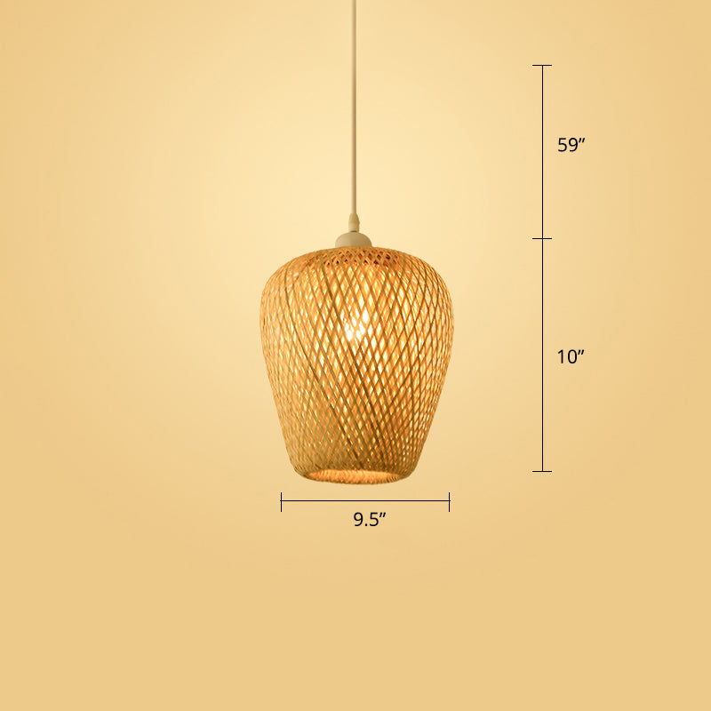 Modern Style Handwoven Ceiling Light Rattan Single Restaurant Hanging Pendant Light in Wood