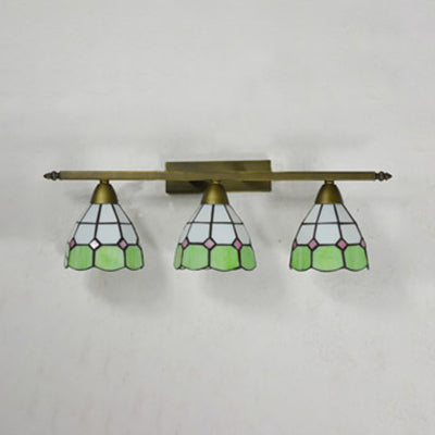 Yellow/Pink/Green/Blue Dome Wall Sconce Lamp Vintage Tiffany 3 Lights Wall Mount Light in Brass for Bathroom