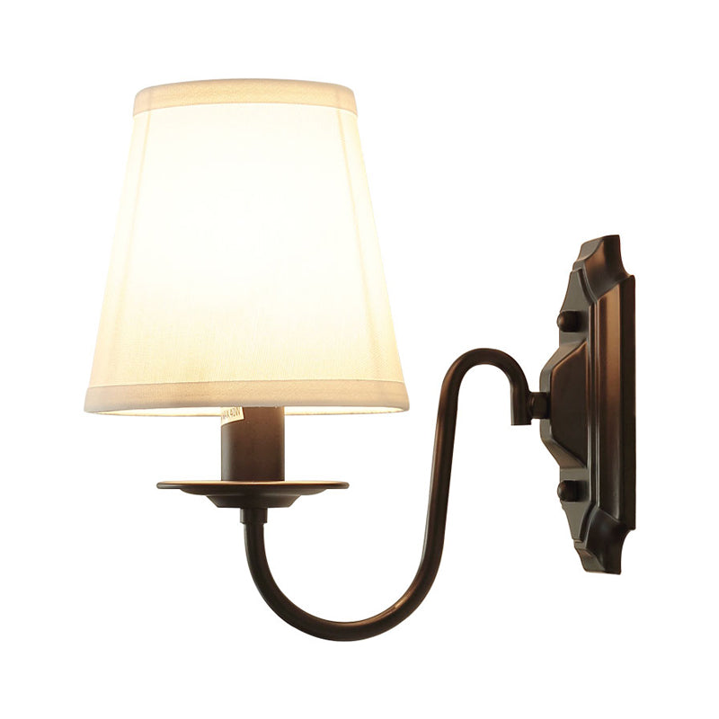 Fabric Tapered Wall Lamp Simplicity Single Corridor Wall Light Fixture with Curved Arm in Black