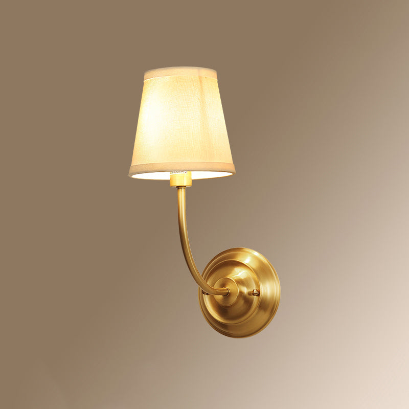 Single-Bulb Wall Light Classic Tapered Fabric Wall Lighting Fixture in Brass for Corridor