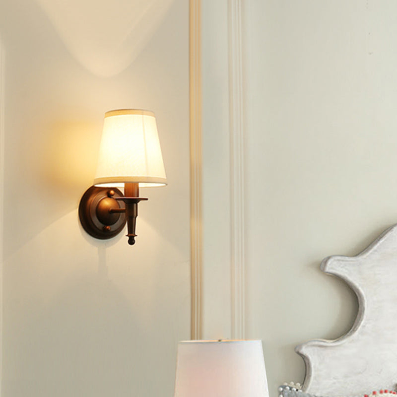 Traditional Bucket Wall Light 1 Head Fabric Wall Light Fixture in Dark Coffee for Living Room