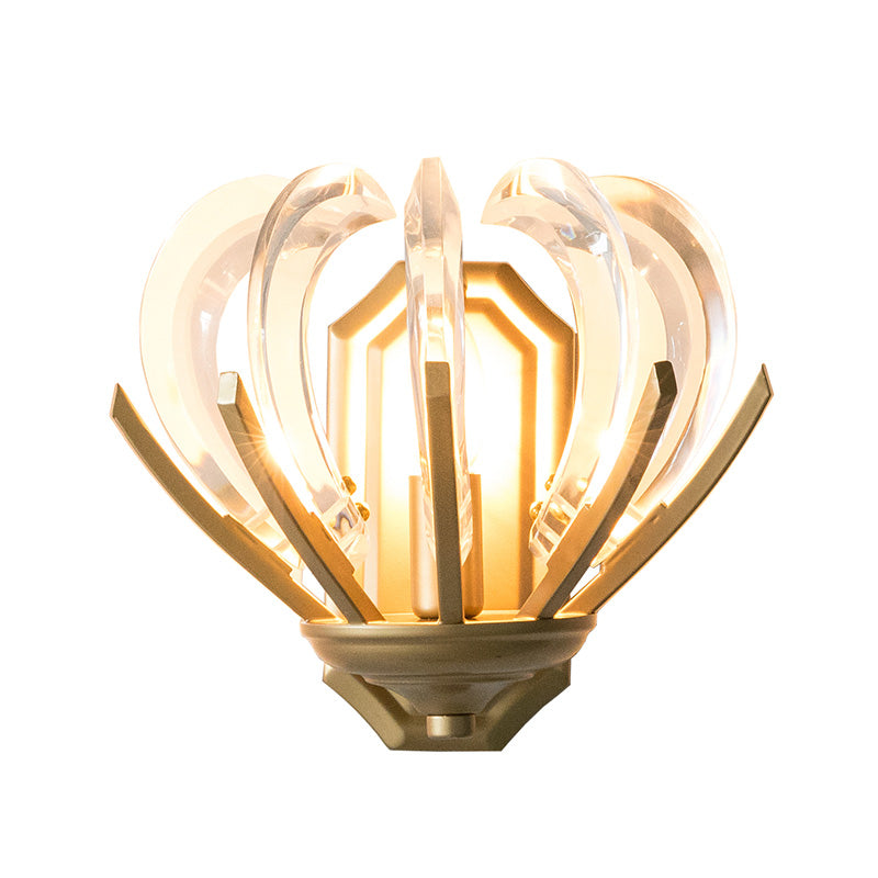 Flower Design Wall Sconce Vintage Stylish Clear Crystal 1 Light Gold Finish Wall Light Fixture for Bedroom