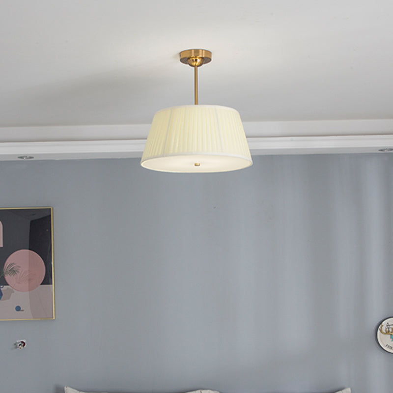 Single Semi Flush Traditional Tapered Pleated Fabric Flush Ceiling Light Fixture in White for Bedroom