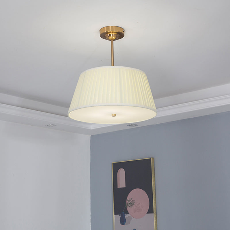 Single Semi Flush Traditional Tapered Pleated Fabric Flush Ceiling Light Fixture in White for Bedroom