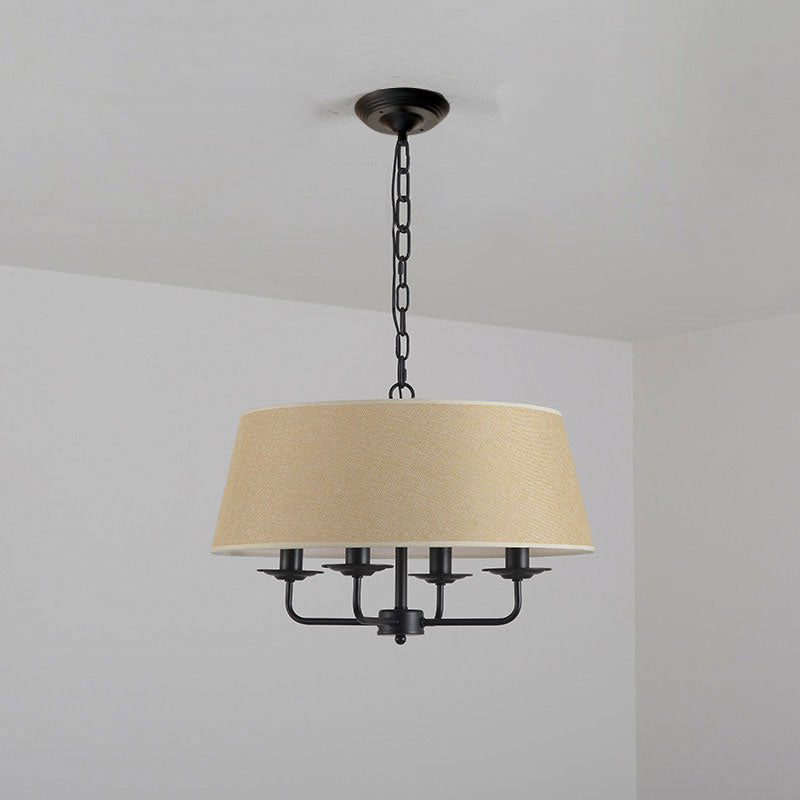 Vintage Empire Shade Candelier Luz colgante 4 cabezas de tela Luz colgante para dormitorio