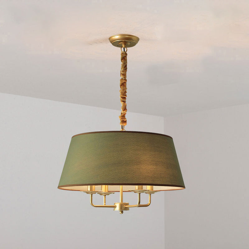 Vintage Empire Shade Candelier Luz colgante 4 cabezas de tela Luz colgante para dormitorio