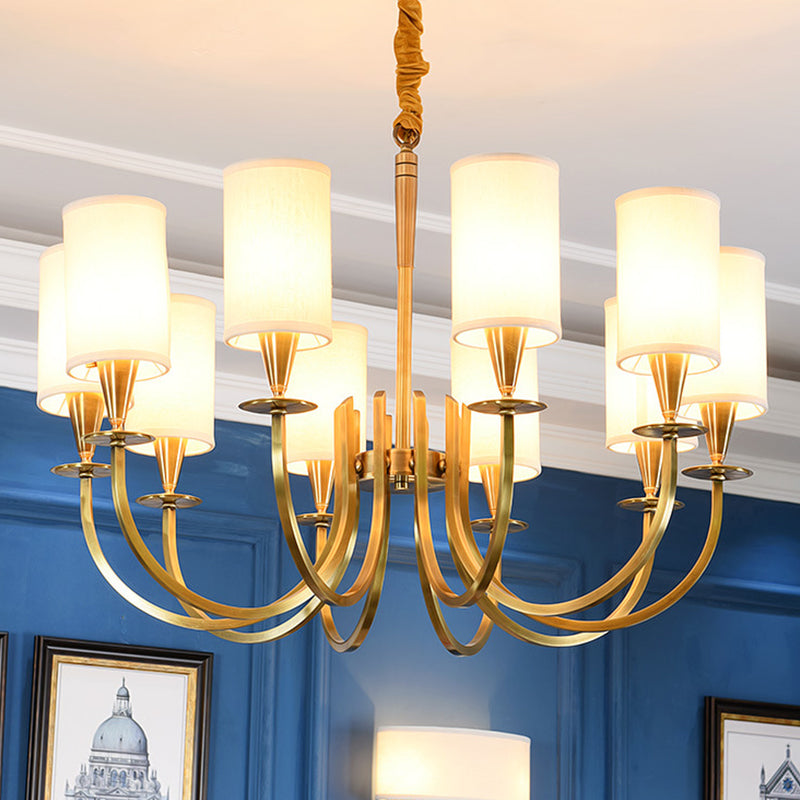 Cylinder Fabric Chandelier Light Minimalism Living Room Pendant Light Fixture in Brass