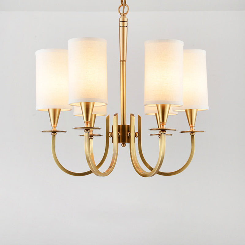 Cylinder Fabric Chandelier Light Minimalism Living Room Pendant Light Fixture in Brass