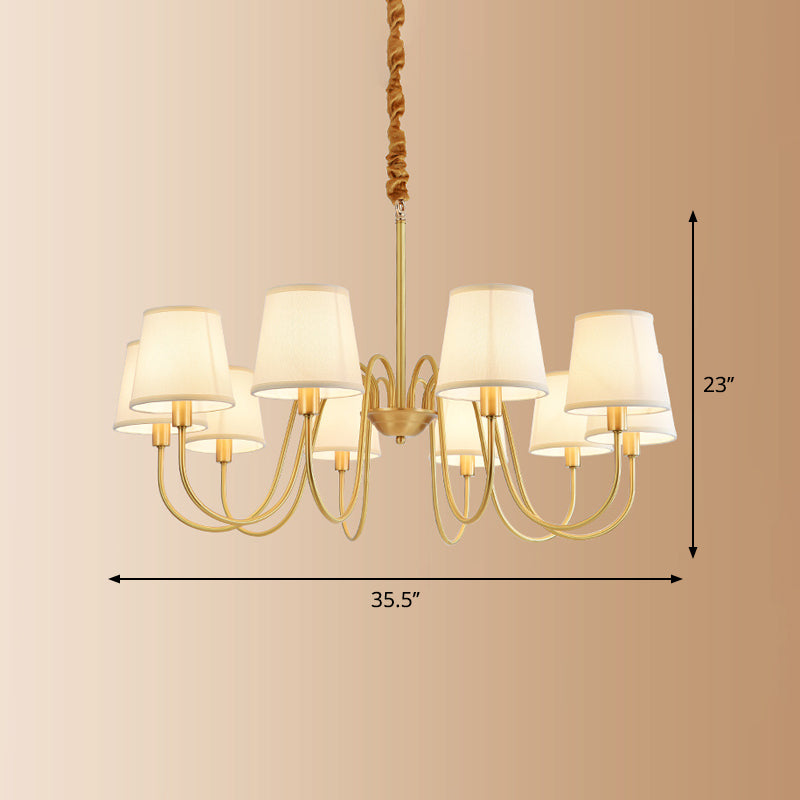 Fabric Bucket Shade Suspension Light Simplicity Living Room Chandelier Light in Brass