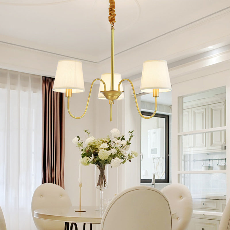 Fabric Bucket Shade Suspension Light Simplicity Living Room Chandelier Light in Brass