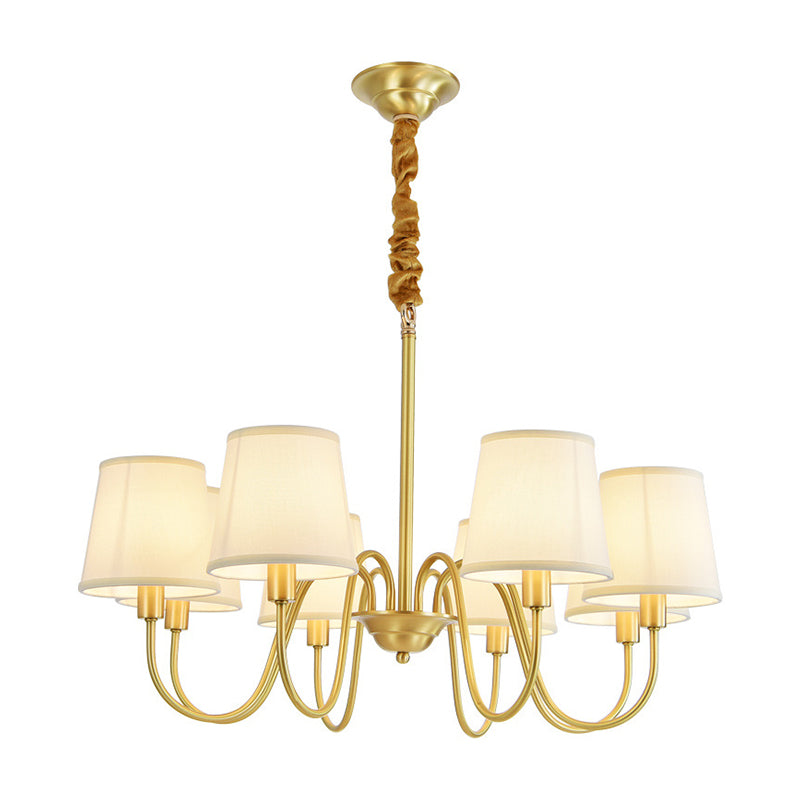 Fabric Bucket Shade Suspension Light Simplicity Living Room Chandelier Light in Brass