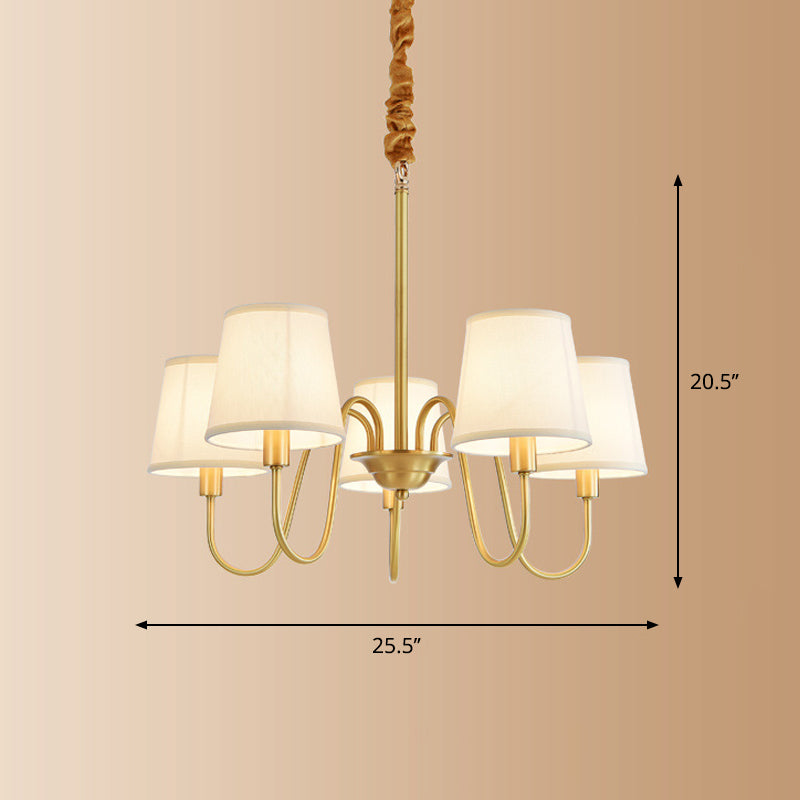 Fabric Bucket Shade Suspension Light Simplicity Living Room Chandelier Light in Brass