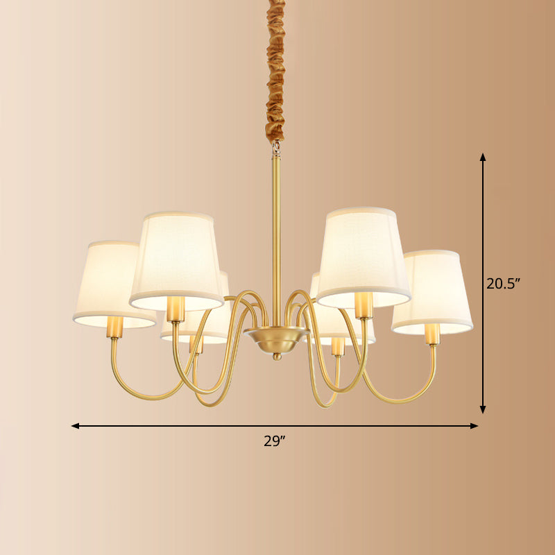 Fabric Bucket Shade Suspension Light Simplicity Living Room Chandelier Light in Brass
