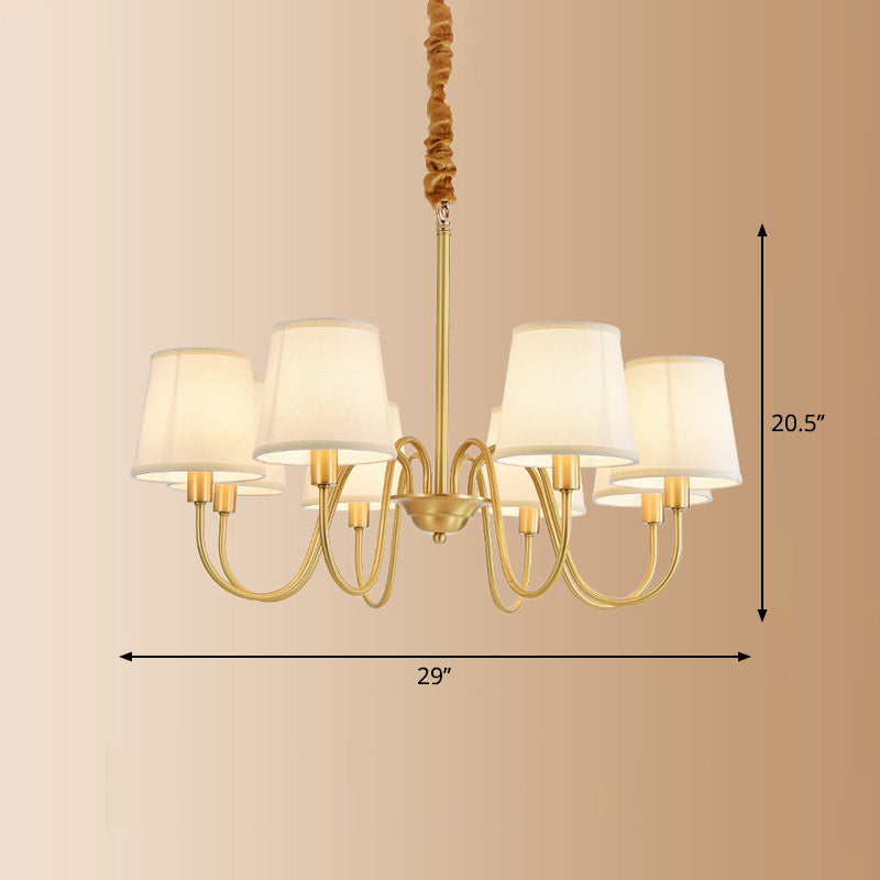 Fabric Bucket Shade Suspension Light Simplicity Living Room Chandelier Light in Brass