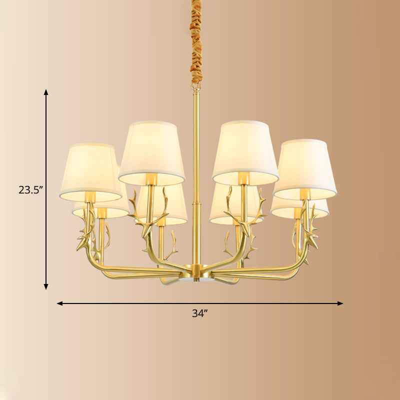 Éclairage de plafond de godet traditionnel Tissu luminaire luminaire avec décoration de cerf en laiton