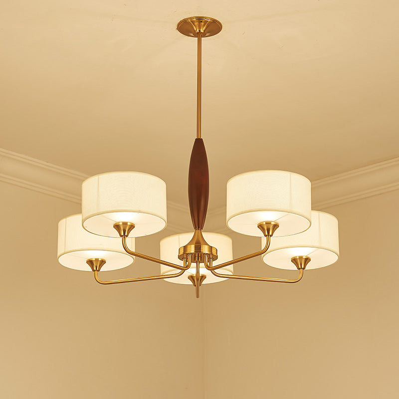 Luz de lámpara de tambor de tela Minimalismo de la sala de estar Luz de la sala de estar en latón
