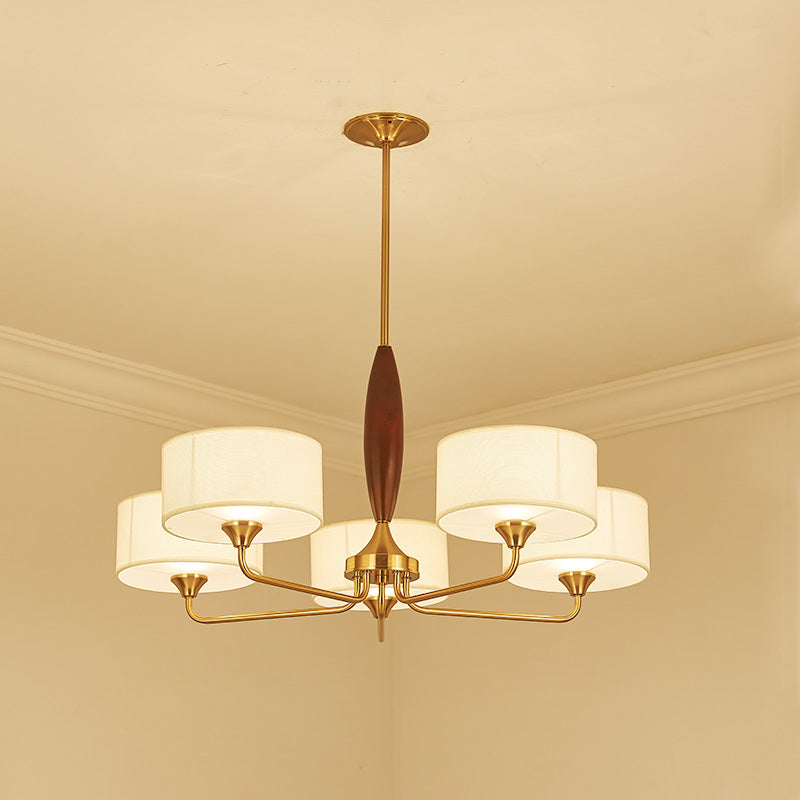 Luz de lámpara de tambor de tela Minimalismo de la sala de estar Luz de la sala de estar en latón