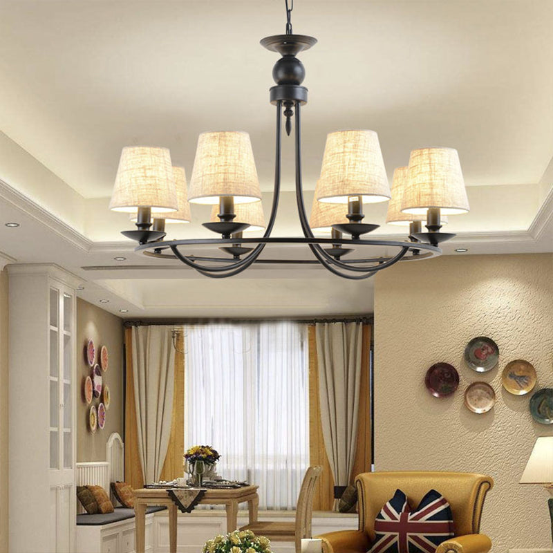 Classic Bucket Shade Chandelier Lighting Fabric Pendant Light in Black for Living Room