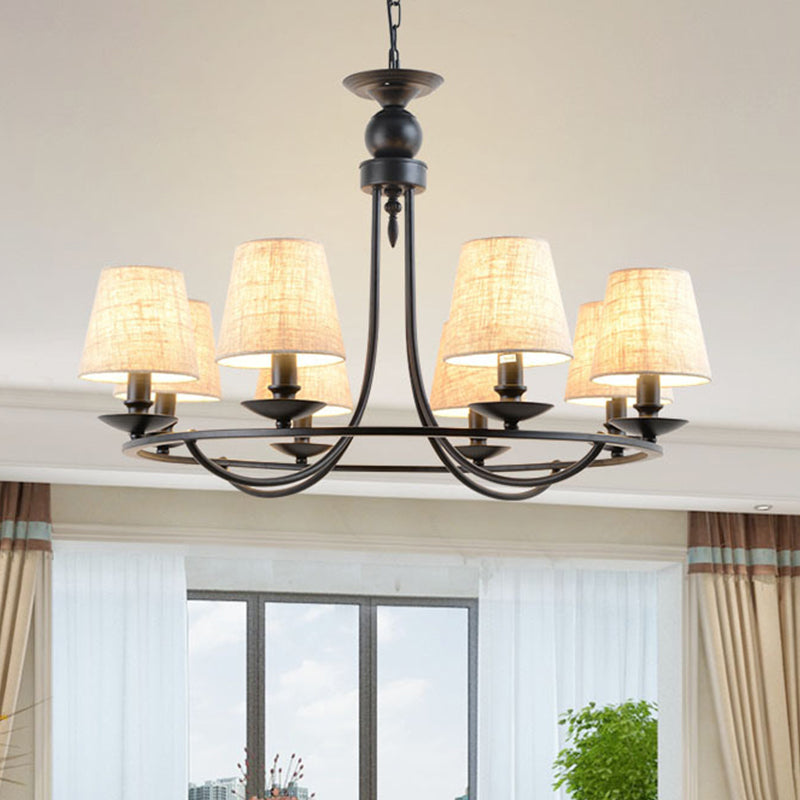 Luz de tela de lámpara de tono de cubo clásico Luz colgante de tela en negro para sala de estar