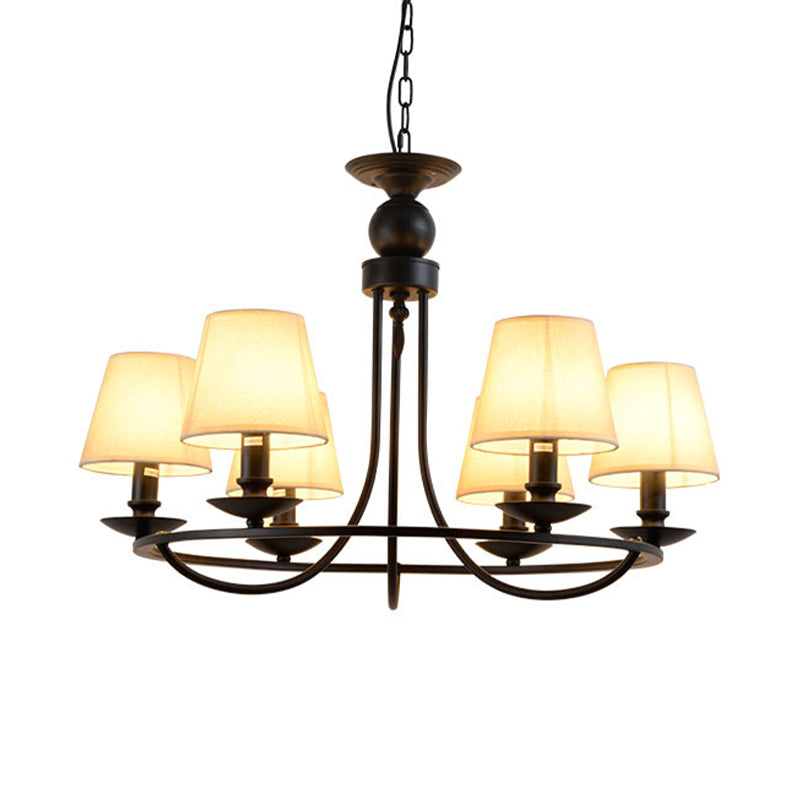 Classic Bucket Shade Chandelier Lighting Fabric Pendant Light in Black for Living Room