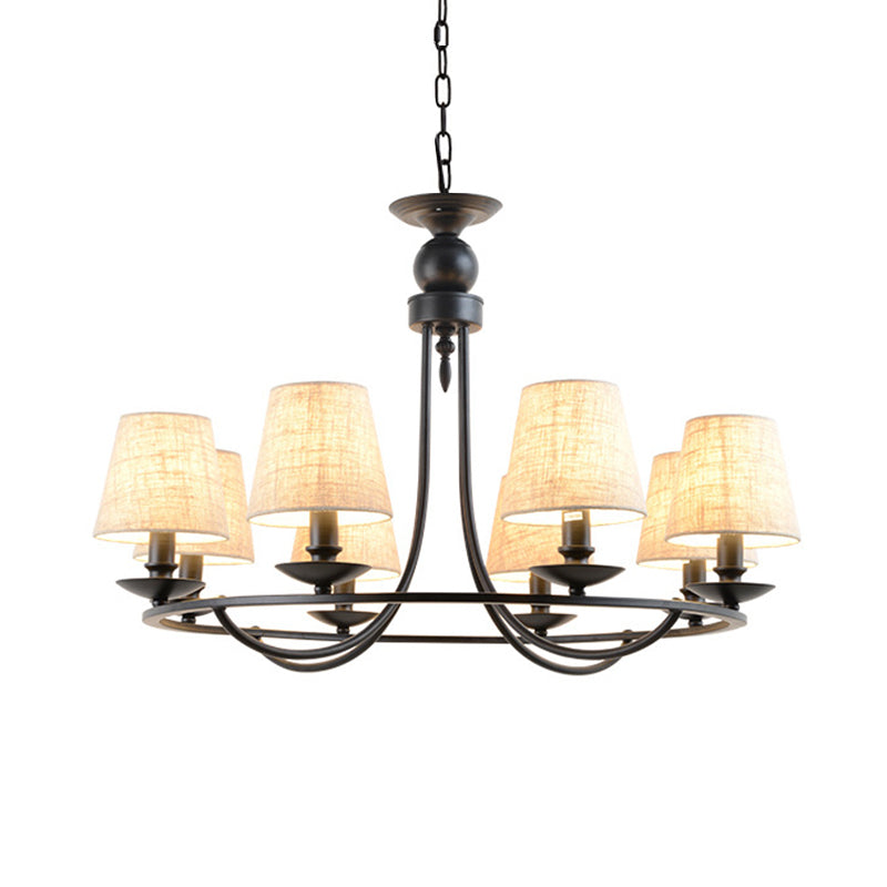 Classic Bucket Shade Chandelier Lighting Fabric Pendant Light in Black for Living Room