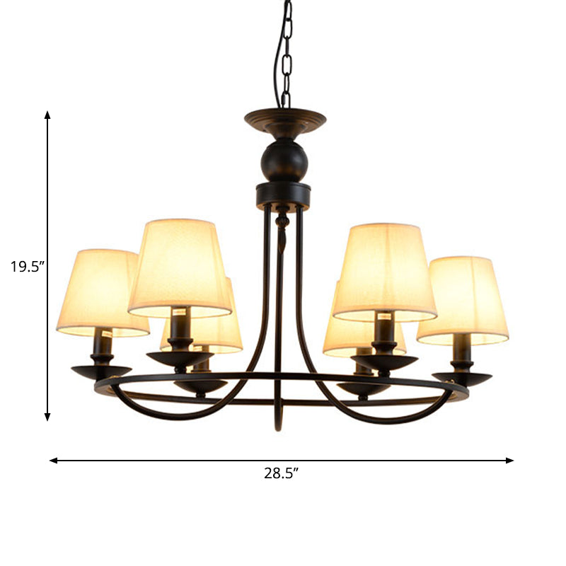 Classic Bucket Shade Chandelier Lighting Fabric Pendant Light in Black for Living Room