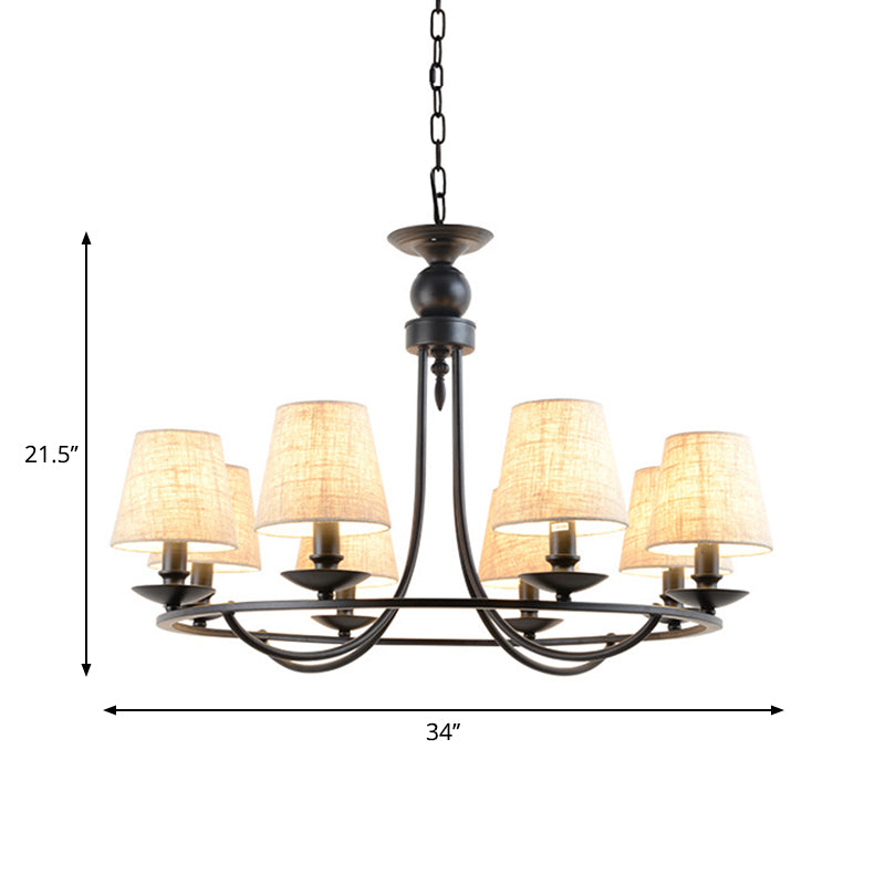 Classic Bucket Shade Chandelier Lighting Fabric Pendant Light in Black for Living Room