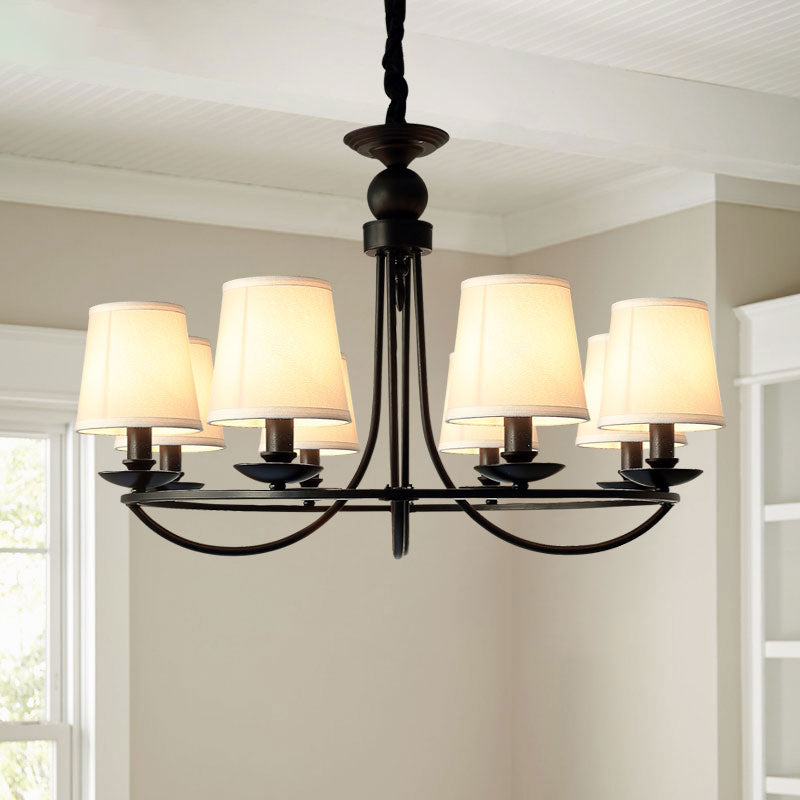 Fabric Tapered Drum Chandelier Pendant Light Vintage Living Room Hanging Light in Black