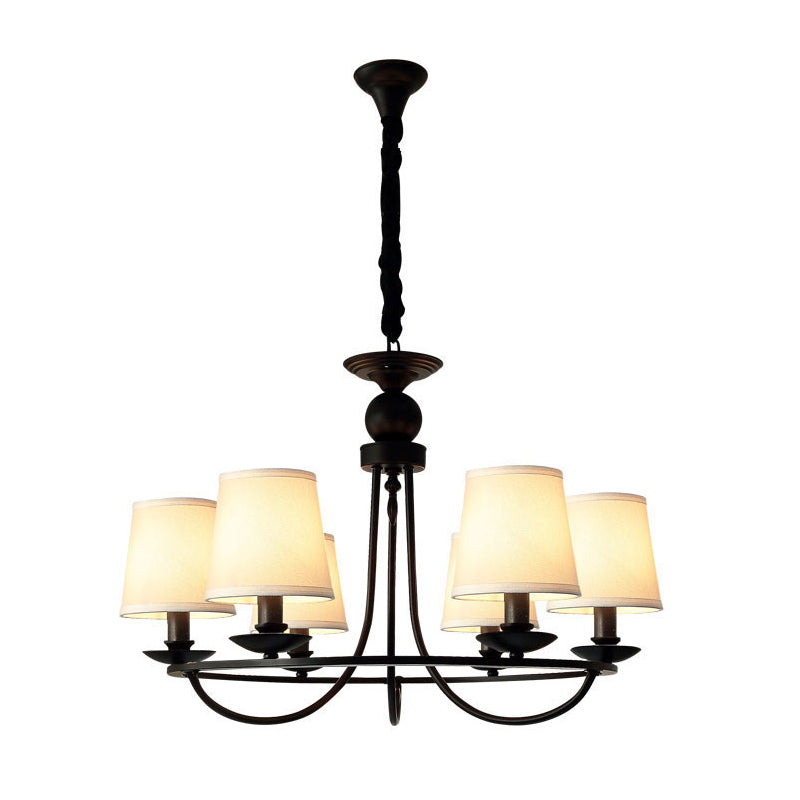 Fabric Tapered Drum Chandelier Pendant Light Vintage Living Room Hanging Light in Black