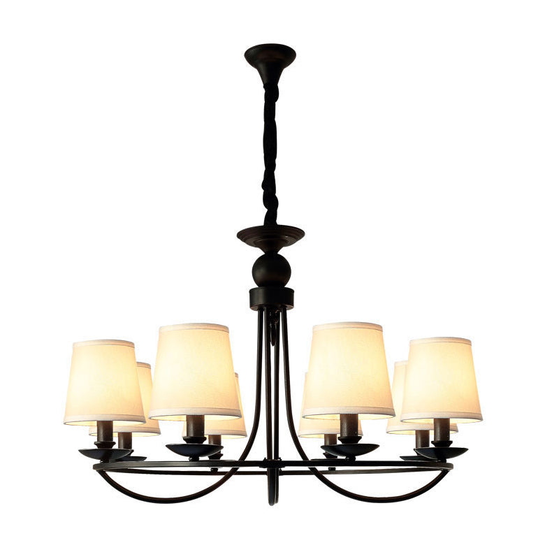 Fabric Tapered Drum Chandelier Pendant Light Vintage Living Room Hanging Light in Black