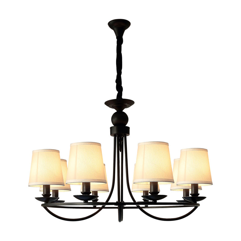 Fabric Tapered Drum Chandelier Pendant Light Vintage Living Room Hanging Light in Black