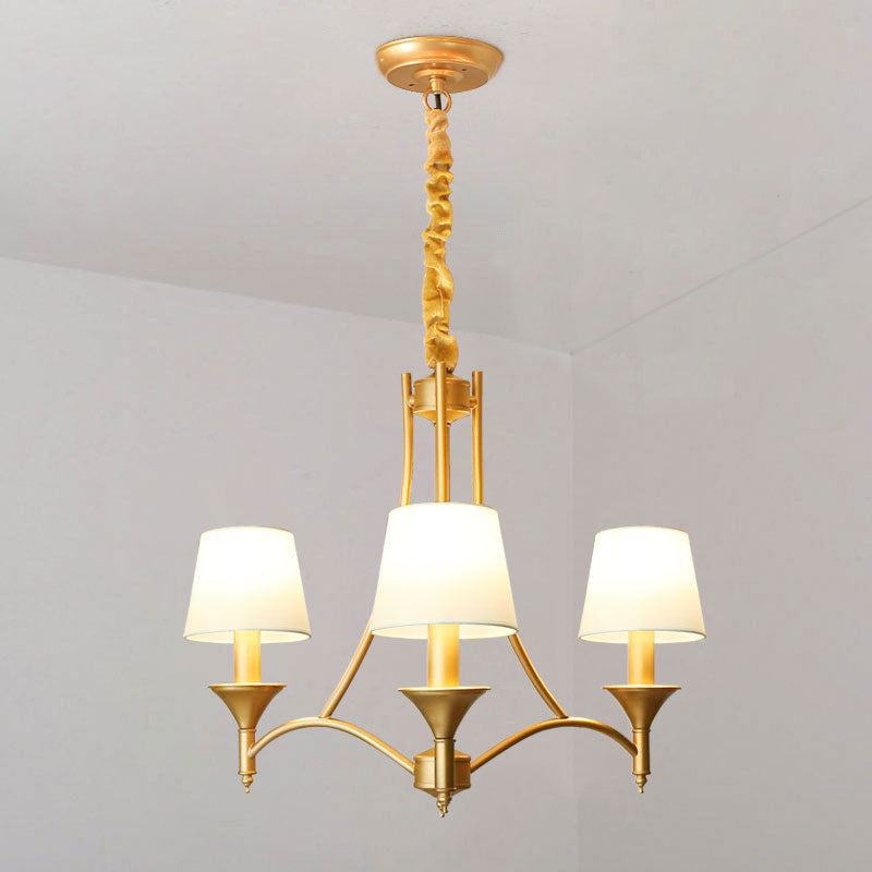 Minimalismo Luz de lámpara de candelabro Candelier Luz metálica Luz de luz con sombra de tela cónica