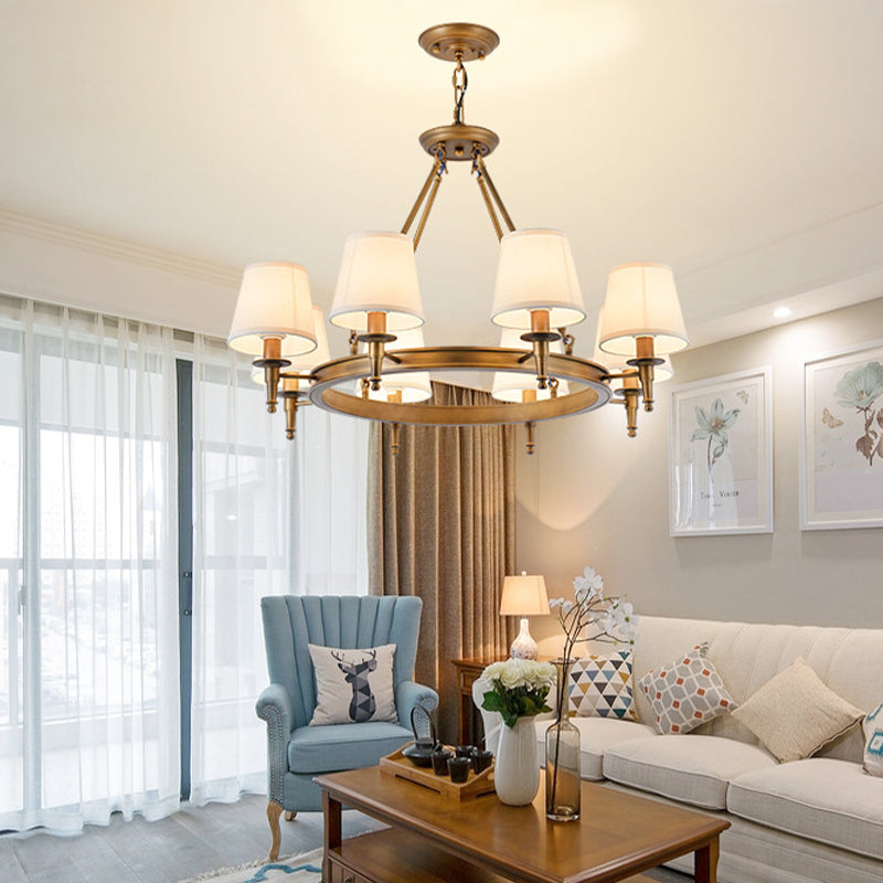 Metallic Candlestick Chandelier Lighting Classic Living Room Pendant Light with Bucket Fabric Shade