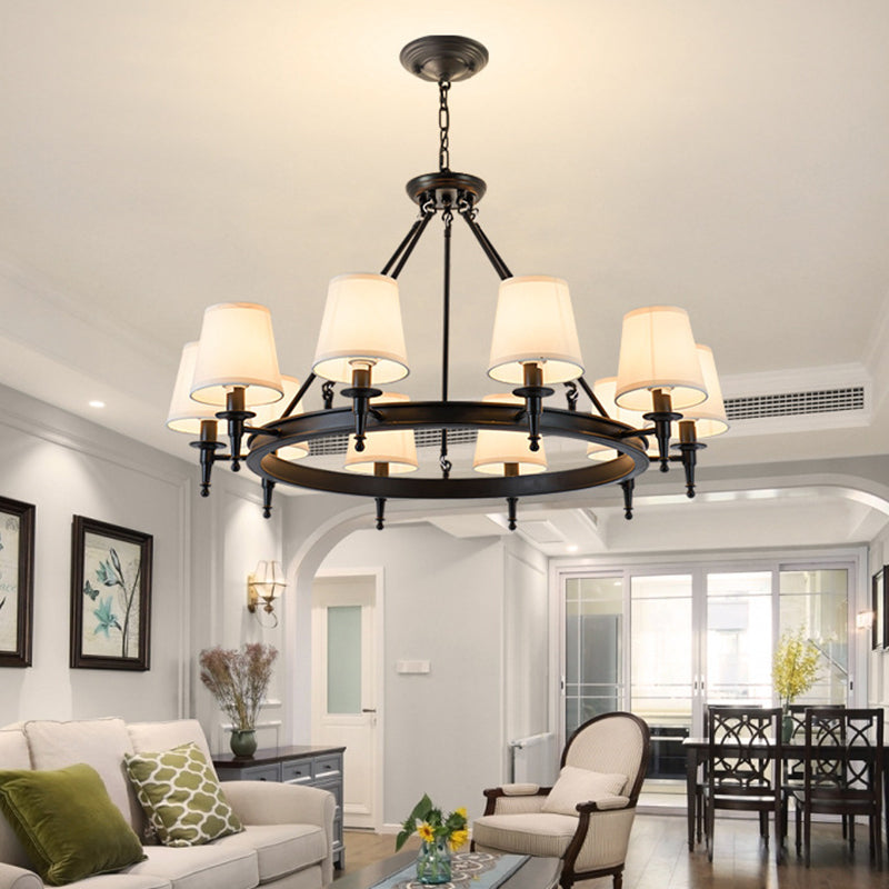 Metallic Candlestick Chandelier Lighting Classic Living Room Pendant Light with Bucket Fabric Shade