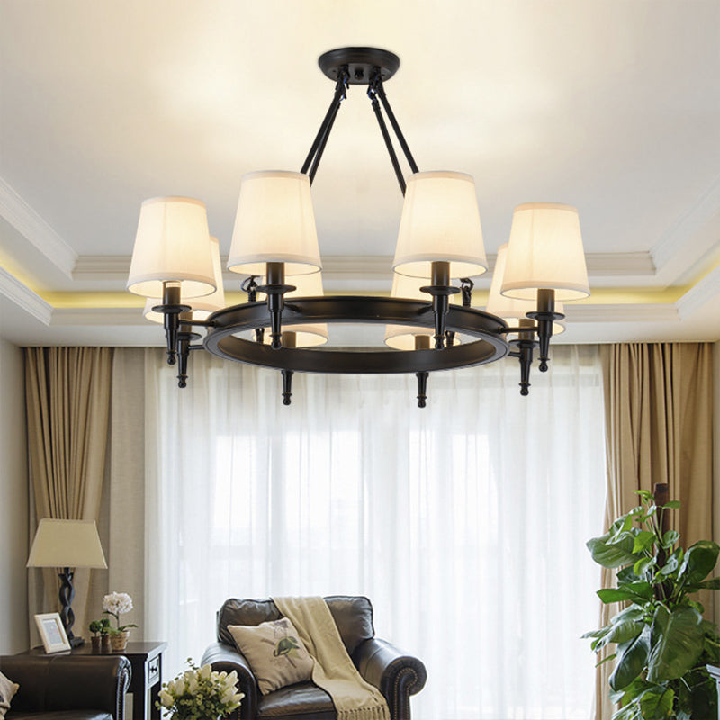 Metallic Candlestick Chandelier Lighting Classic Living Room Pendant Light with Bucket Fabric Shade