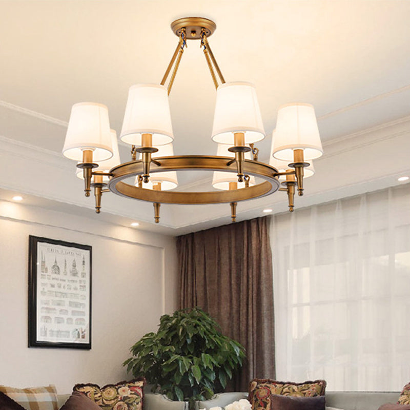 Metallic Candlestick Chandelier Lighting Classic Living Room Pendant Light with Bucket Fabric Shade