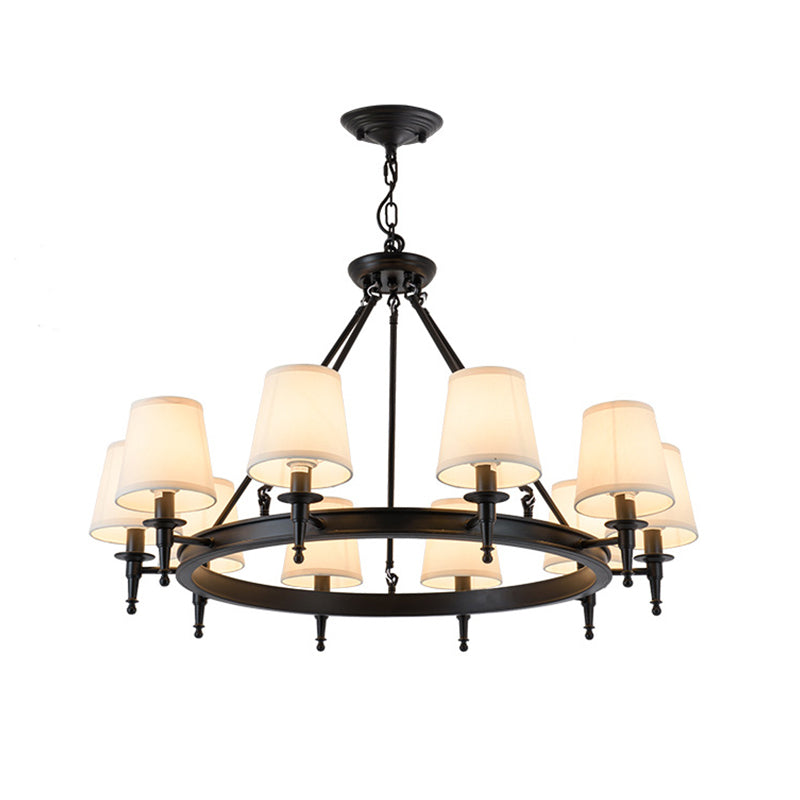 Metallic Candlestick Chandelier Lighting Classic Living Room Pendant Light with Bucket Fabric Shade