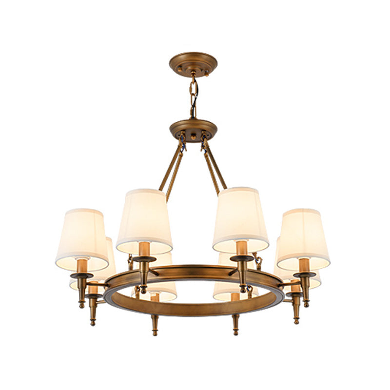Metallic Candlestick Chandelier Lighting Classic Living Room Pendant Light with Bucket Fabric Shade