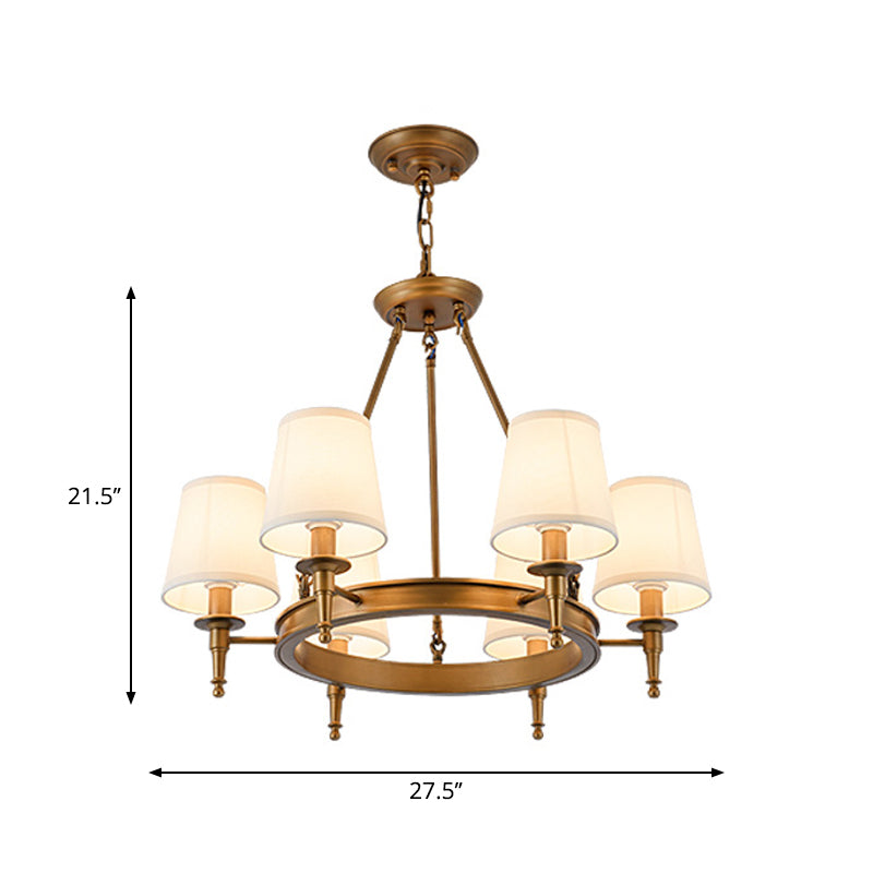 Metallic Candlestick Chandelier Lighting Classic Living Room Pendant Light with Bucket Fabric Shade