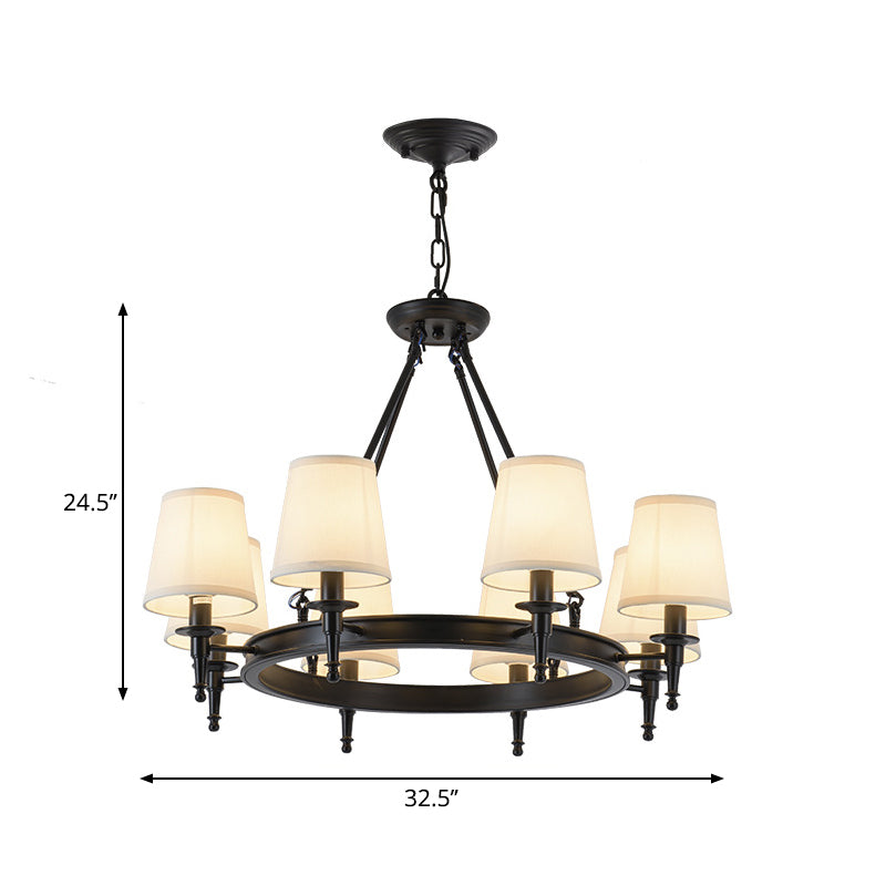 Metallic Candlestick Chandelier Lighting Classic Living Room Pendant Light with Bucket Fabric Shade