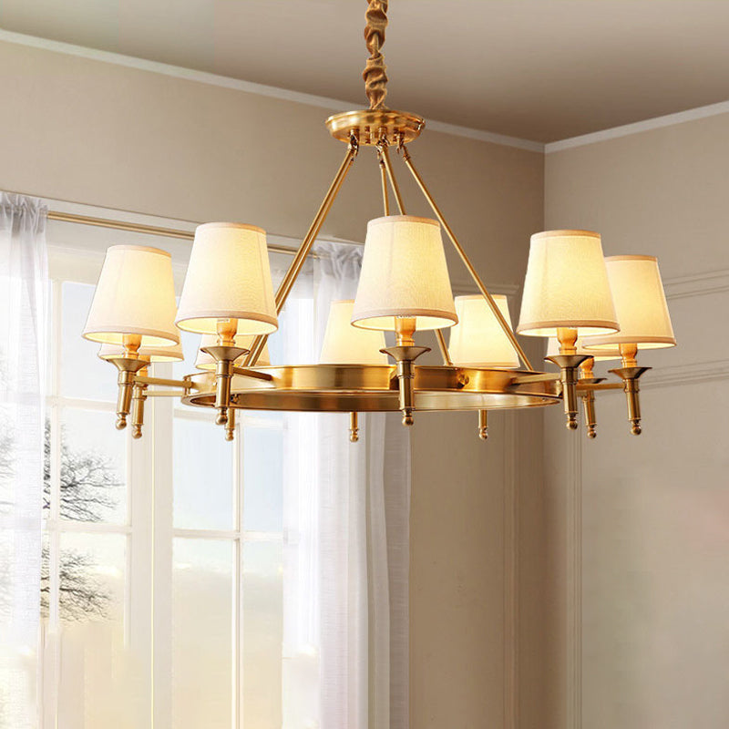 Metallic Candlestick Chandelier Lighting Classic Living Room Pendant Light with Bucket Fabric Shade
