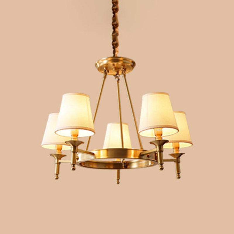 Metallic Candlestick Chandelier Lighting Classic Living Room Pendant Light with Bucket Fabric Shade