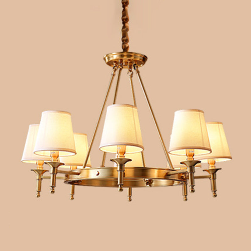 Metallic Candlestick Chandelier Lighting Classic Living Room Pendant Light with Bucket Fabric Shade