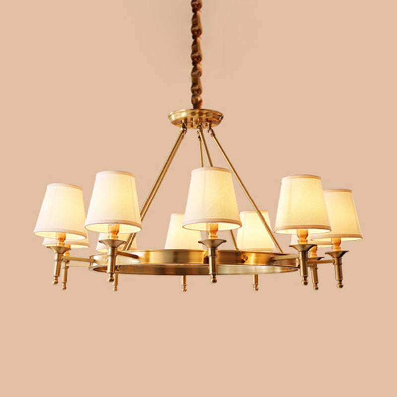 Metallic Candlestick Chandelier Lighting Classic Living Room Pendant Light with Bucket Fabric Shade