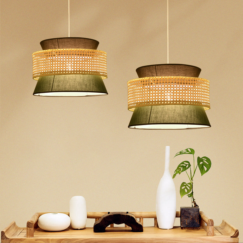 Abgestufte Rattan -Suspension Licht Einfachheit Single Blackish Green Pendelleuchte Leuchte