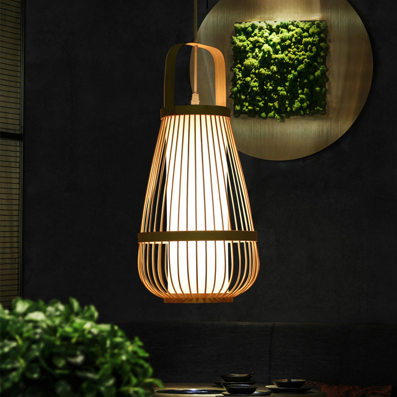 Basket Bamboo Pendant Light Contemporary Single-Bulb Wood Suspension Light Fixture